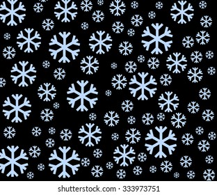 Snowflakes on a black background. Winter background. Vector illustration in a flat style with long shadows.