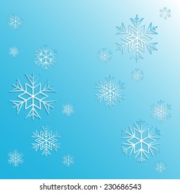 Snowflakes on a blue background, 3D paper, vector, eps10