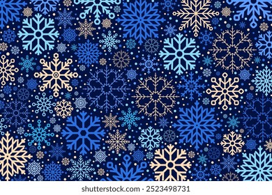 Copos de nieve sobre fondo azul. Abstractas diseño creativo. Ilustración de invierno de Vector.