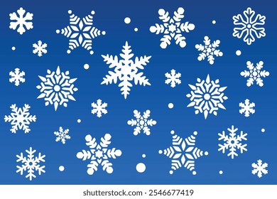 Snowflakes on a Blue Background. A collection of winter snowflakes on a blue background conveys the atmosphere of winter holidays