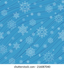 Snowflakes on blue background. Seamless pattern for your design 