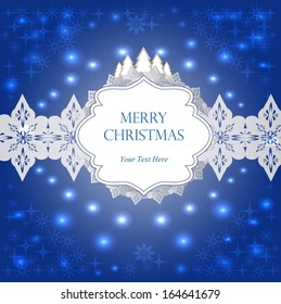 Snowflakes on a blue background and shine. Vector