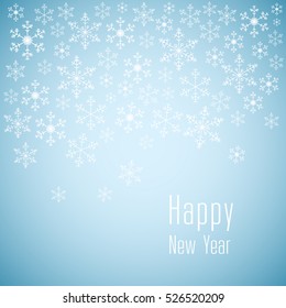 Snowflakes on a blue background, with text Happy New Year and place for text