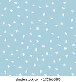 Snowflakes on blue background,seamless texture, snow winter repeat vector pattern 