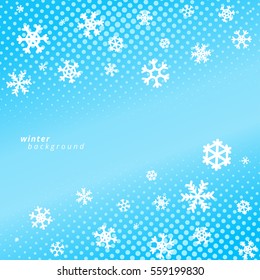 Snowflakes on blue sky background. Christmas vector design for backdrop