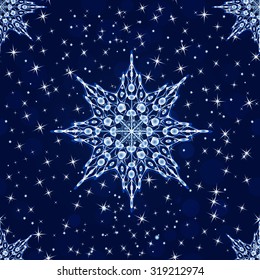 snowflakes on blue sky seamless background