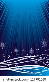 Snowflakes on blue striped background. Festive pattern great for winter or christmas themes
