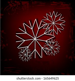 Snowflakes on burgundy background old. Vector