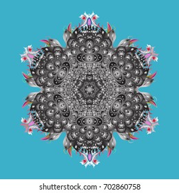 Snowflakes on a colored background. Isolated cute snowflakes on colorful background. Snowflake vector pattern. Vector illustration.