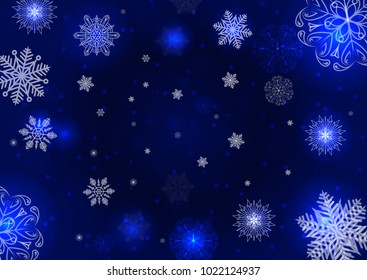 Snowflakes on a dark blue background. Vector Illustration