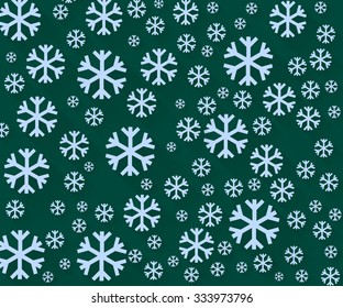 Snowflakes on a dark green background. Winter background. Vector illustration in a flat style with long shadows