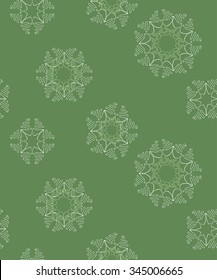 Snowflakes on green background, seamless pattern, vector design