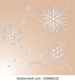 Snowflakes on a pink background, 3D paper, vector, eps10
