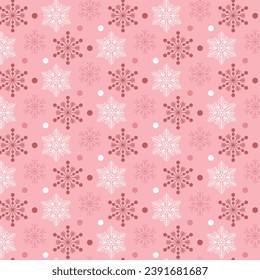 Snowflakes on a pink background. Seamless pink pattern with snowflakes. Vector.