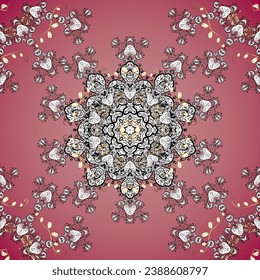 Snowflakes on pink background. Vector. Doodles.