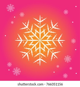 Snowflakes on pink and yellow gradient background. Winter wonderland, backdrop, wallpaper, cover, print, fashion, Christmas, holiday season.