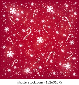 Snowflakes on a red background with candies