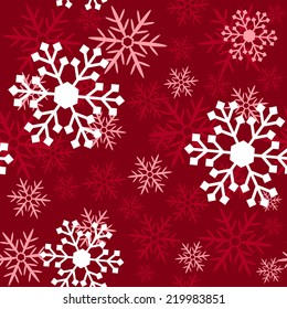 Snowflakes on a red background - Christmas seamless background. Vector illustration.