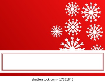 Snowflakes on red background. Copy space included.
