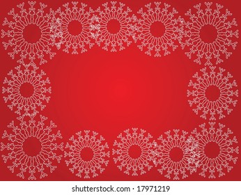 Snowflakes on red background. Copy space included.