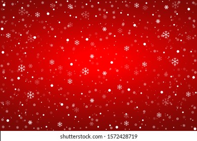 Snowflakes on the red background. Falling snow. Vector illustration. Christmas winter background.