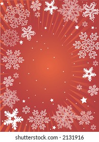 snowflakes on a red backgroung wit light rays