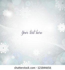 Snowflakes on Silver Background - Vector illustration. Light silver abstract Christmas background with white snowflakes