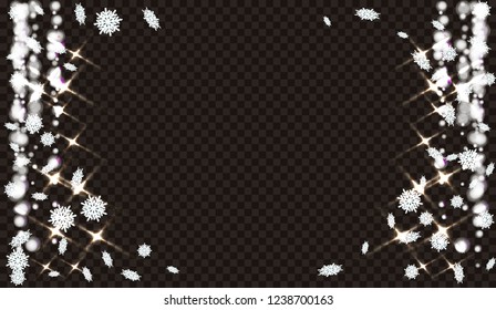 Snowflakes on a transparent background. Abstracts are now on Christmas design. Place for your text or photo. Vector illustration