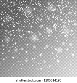 Snowflakes on transparent background. Falling snow. Vector illustration.