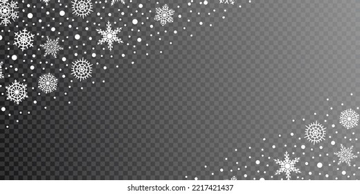 Snowflakes on transparent background, winter frame, vector design