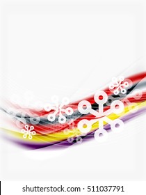 Snowflakes on wave line, Christmas and New Year background or greeting card
