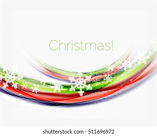 Snowflakes on wave line, Christmas and New Year background or greeting card