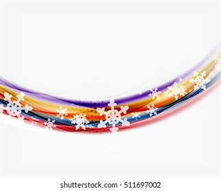 Snowflakes on wave line, Christmas and New Year background or greeting card