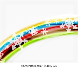 Snowflakes on wave line, Christmas and New Year background or greeting card