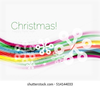 Snowflakes on wave line, Christmas and New Year background or greeting card
