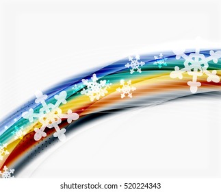 Snowflakes on wave line, Christmas and New Year background or greeting card