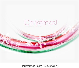 Snowflakes on wave line, Christmas and New Year background or greeting card