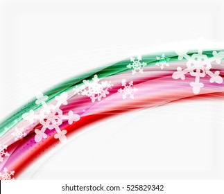 Snowflakes on wave line, Christmas and New Year background or greeting card