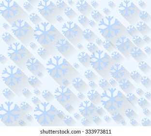 Snowflakes on a white background. Winter background. Vector illustration in a flat style with long shadows.