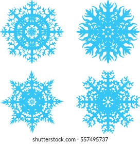 snowflakes on a white background in winter. blue snow symbol