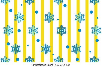 snowflakes on a white background with yellow stripes