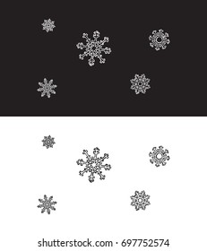 Snowflakes on white and black background. Vector illustration