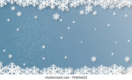 Snowflakes on winter season background with copyspace for place the text.For merry christmas and happy new year paper art style.Vector illustration.