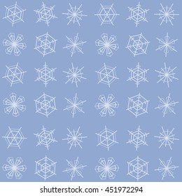 Snowflakes on winter sky background. Christmas vector pattern design for backdrop.