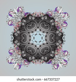 Snowflakes ornamental pattern in abstract style. Freehand ethnic Xmas sketch. Ornamental artistic vector illustration in colors for Merry christmas cards. New Year 2017 collection.