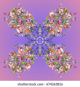 Snowflakes ornamental pattern in abstract style. Ornamental artistic vector illustration in colors for Merry christmas cards. New Year 2017 collection. Freehand ethnic Xmas sketch.