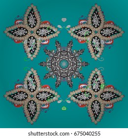 Snowflakes ornamental pattern in abstract style. New Year 2017 collection. Freehand ethnic Xmas sketch. Ornamental artistic vector illustration in colors for Merry christmas cards.