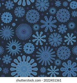 Patrón de copos de nieve. Antecedentes. Imagen sin inconveniente. El Invierno Cae. Nevada en una noche helada. Caricatura de estilo plano. Ambiente fresco. Vector