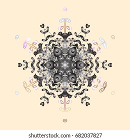 Snowflakes pattern. Snowflakes background. Snowflake ornamental pattern. Flat design with abstract snowflakes isolated on colored background. Vector illustration.