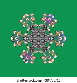 Snowflakes pattern. Snowflakes background. Snowflake ornamental pattern. Flat design of snowflakes isolated on colorful background. Vector illustration.